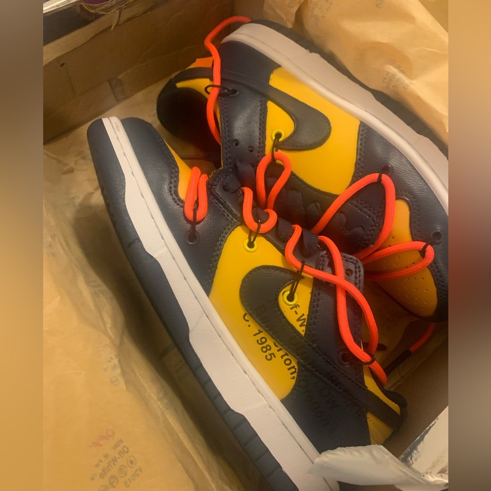 off white yellow and blue nike dunks